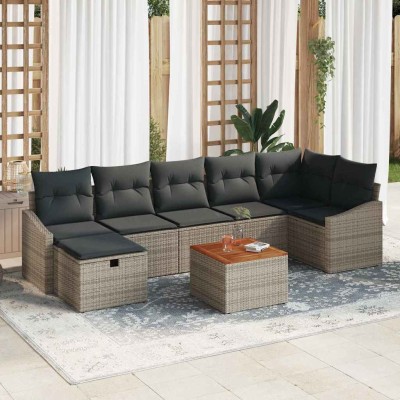 Conjunto de sofá de jardín 8 pcs Gris Poliratán