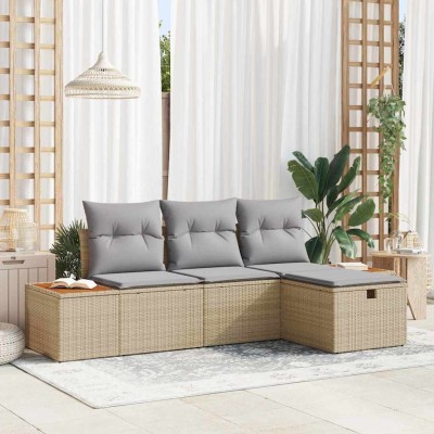 Conjunto de sofá de jardín 4 pcs Beige 55 x 62 x 69 cm