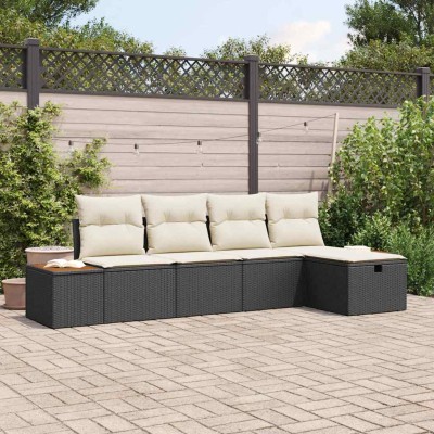 Conjunto de sofá de jardín 5 pcs Negro 55 x 62 x 69 cm
