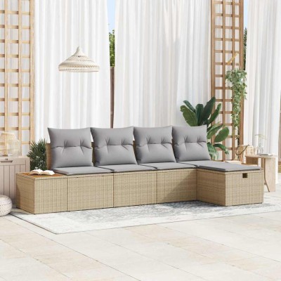 Conjunto de sofá de jardín 5 pcs Beige 55 x 62 x 69 cm