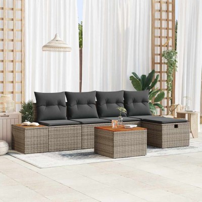 Conjunto de sofá de jardín 6 pcs Gris 55 x 62 x 69 cm Poliratán
