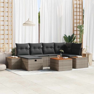 Conjunto de sofá de jardín 7 pcs Gris 55 x 62 x 69 cm Poliratán