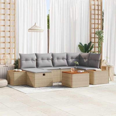 Conjunto de sofá de jardín 7 pcs Beige 55 x 62 x 69 cm