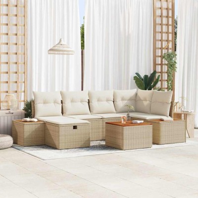 Conjunto de sofá de jardín 7 pcs Beige 55 x 62 x 69 cm