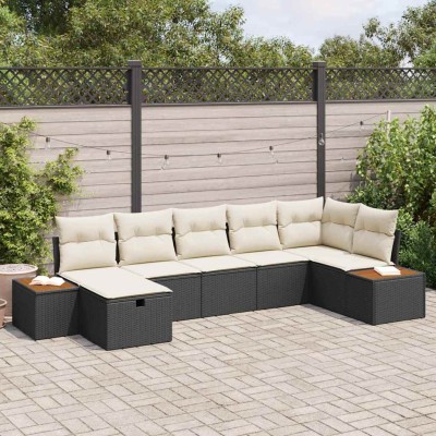 Conjunto de sofá de jardín 7 pcs Negro 55 x 62 x 69 cm