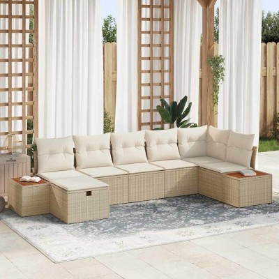 Conjunto de sofá de jardín 7 pcs Beige 55 x 62 x 69 cm