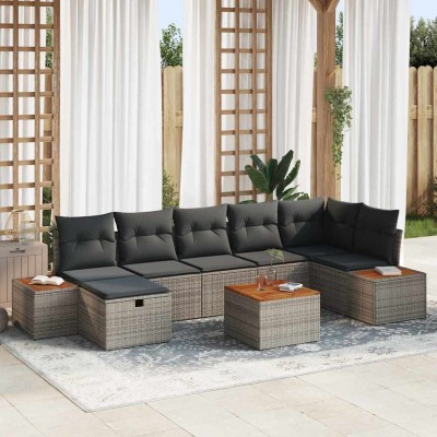 Conjunto de sofá de jardín 8 pcs Gris 55 x 62 x 69 cm Poliratán