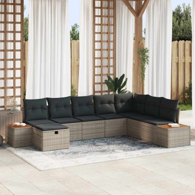 Conjunto de sofá de jardín 8 pcs Gris 55 x 62 x 69 cm Poliratán