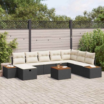 Conjunto de sofá de jardín 9 pcs Negro 55 x 62 x 69 cm