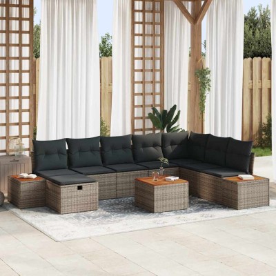 Conjunto de sofá de jardín 9 pcs Gris 55 x 62 x 69 cm Poliratán