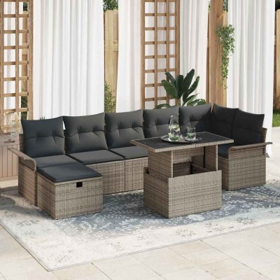 Conjunto de sofá de jardín con cojín 8 pcs Gris Poliratán