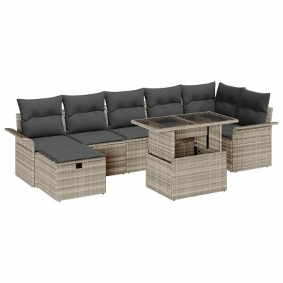 Conjunto de sofá de jardín con cojín 8 pcs Gris claro Poliratán