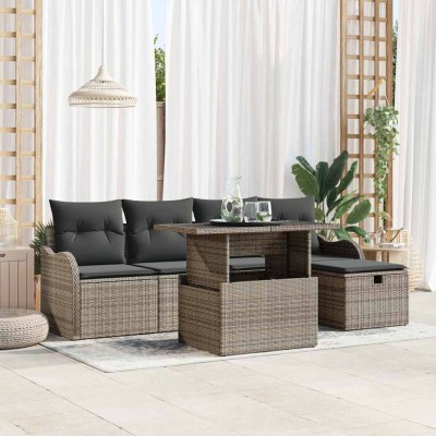 Conjunto de sofá de jardín con cojín 6 pcs Gris Poliratán