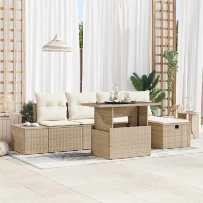 Conjunto de sofá de jardín 6 pcs Beige ratán sintético