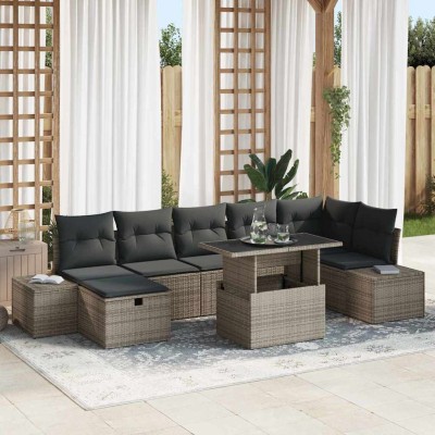 Conjunto de sofá de jardín 8 pcs Gris ratán sintético