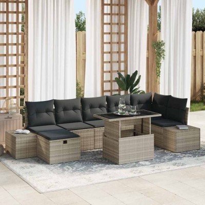 Conjunto de sofá de jardín 8 pcs Gris Claro ratán sintético
