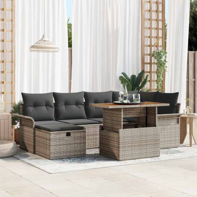 Conjunto de sofá de jardín 7 pcs Gris ratán sintético