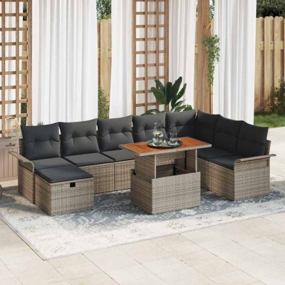 Conjunto de sofá de jardín 9 pcs Gris ratán sintético