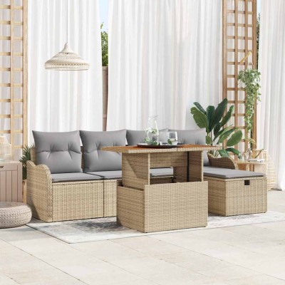 Conjunto de sofá de jardín 6 pcs Beige ratán sintético