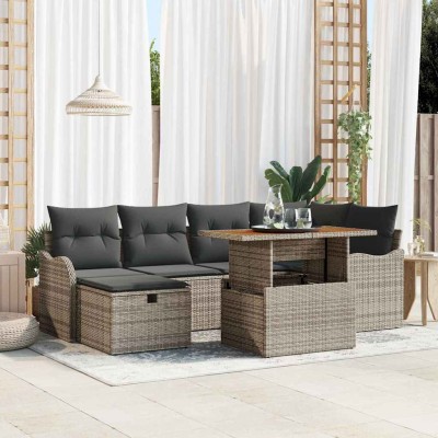 Conjunto de sofá de jardín 7 pcs Gris ratán sintético