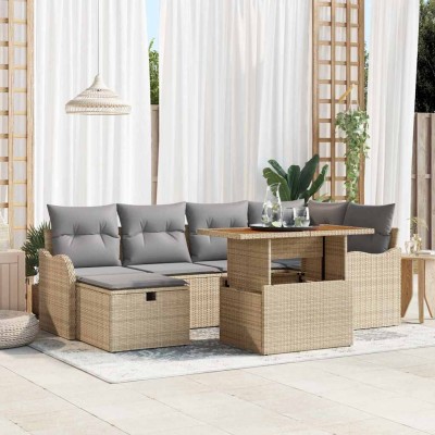 Conjunto de sofá de jardín 7 pcs Beige ratán sintético