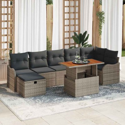 Conjunto de sofá de jardín 8 pcs Gris Poliratán
