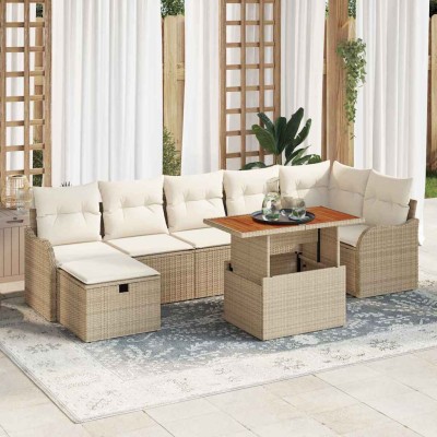 Conjunto de sofá de jardín 8 pcs Beige Poliratán