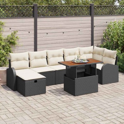 Conjunto de sofá de jardín 8 pcs Negro ratán sintético