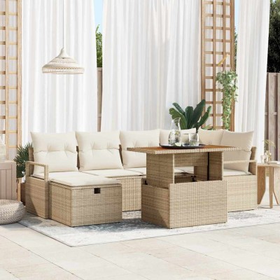 Conjunto de sofá de jardín 7 pcs Beige ratán sintético