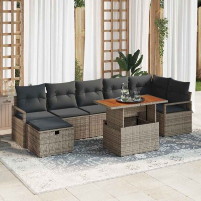 Conjunto de sofá de jardín 8 pcs Gris ratán sintético