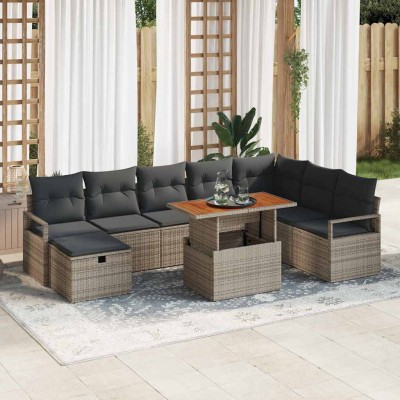 Conjunto de sofá de jardín 9 pcs Gris ratán sintético