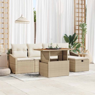 Conjunto de sofá de jardín 6 pcs Beige ratán sintético