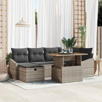 Conjunto de sofá de jardín 7 pcs Gris ratán sintético
