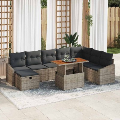 Conjunto de sofá de jardín 9 pcs Gris ratán sintético