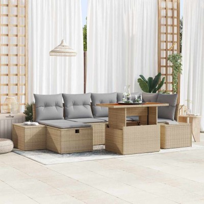 Conjunto de sofá de jardín 7 pcs Beige ratán sintético