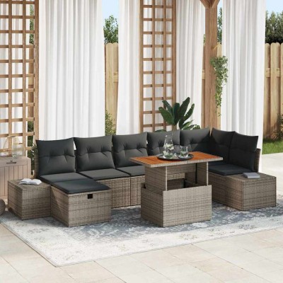 Conjunto de sofá de jardín 8 pcs Gris ratán sintético