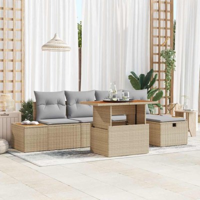 Conjunto de sofá de jardín 6 pcs Beige ratán sintético