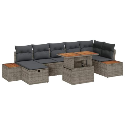 Conjunto de sofá de jardín 8 pcs Gris ratán sintético