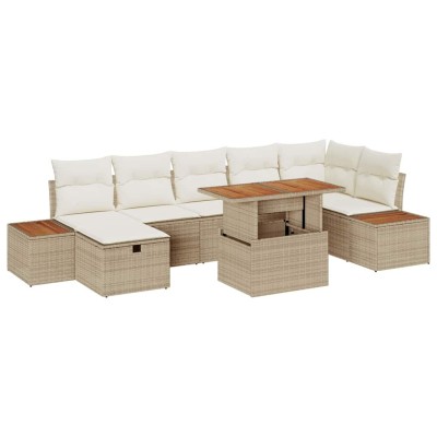Conjunto de sofá de jardín 8 pcs Beige ratán sintético