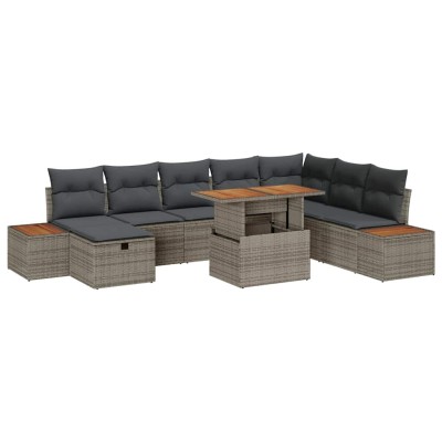 Conjunto de sofá de jardín 9 pcs Gris ratán sintético