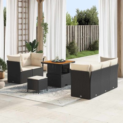 Conjunto de sofá de jardín 8 pcs Negro ratán sintético