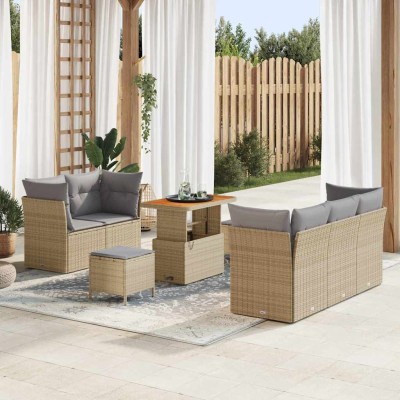 Conjunto de sofá de jardín 8 pcs Beige ratán sintético