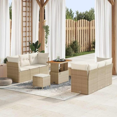 Conjunto de sofá de jardín 9 pcs Beige ratán sintético
