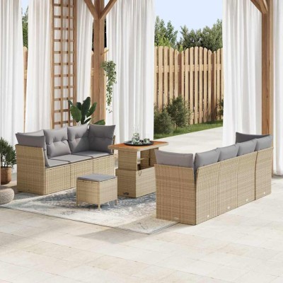 Conjunto de sofá de jardín 10 pcs Beige ratán sintético