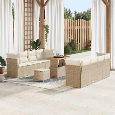 Conjunto de sofá de jardín 11 pcs Beige ratán sintético