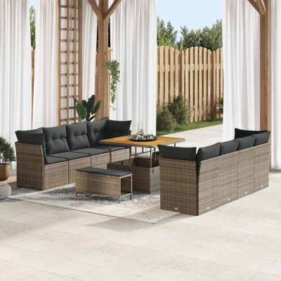 Conjunto de sofá de jardín 11 pcs Gris ratán sintético