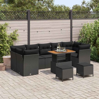 Conjunto de sofá de jardín 10 pcs Negro ratán sintético