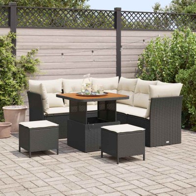 Conjunto de sofá de jardín 8 pcs Negro ratán sintético