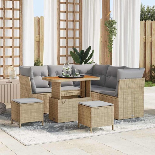 Conjunto de sofá de jardín 8 pcs Beige ratán sintético