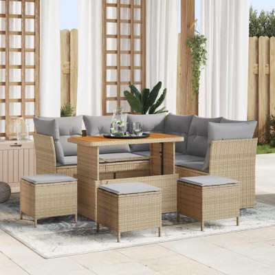 Conjunto de sofá de jardín 9 pcs Beige ratán sintético